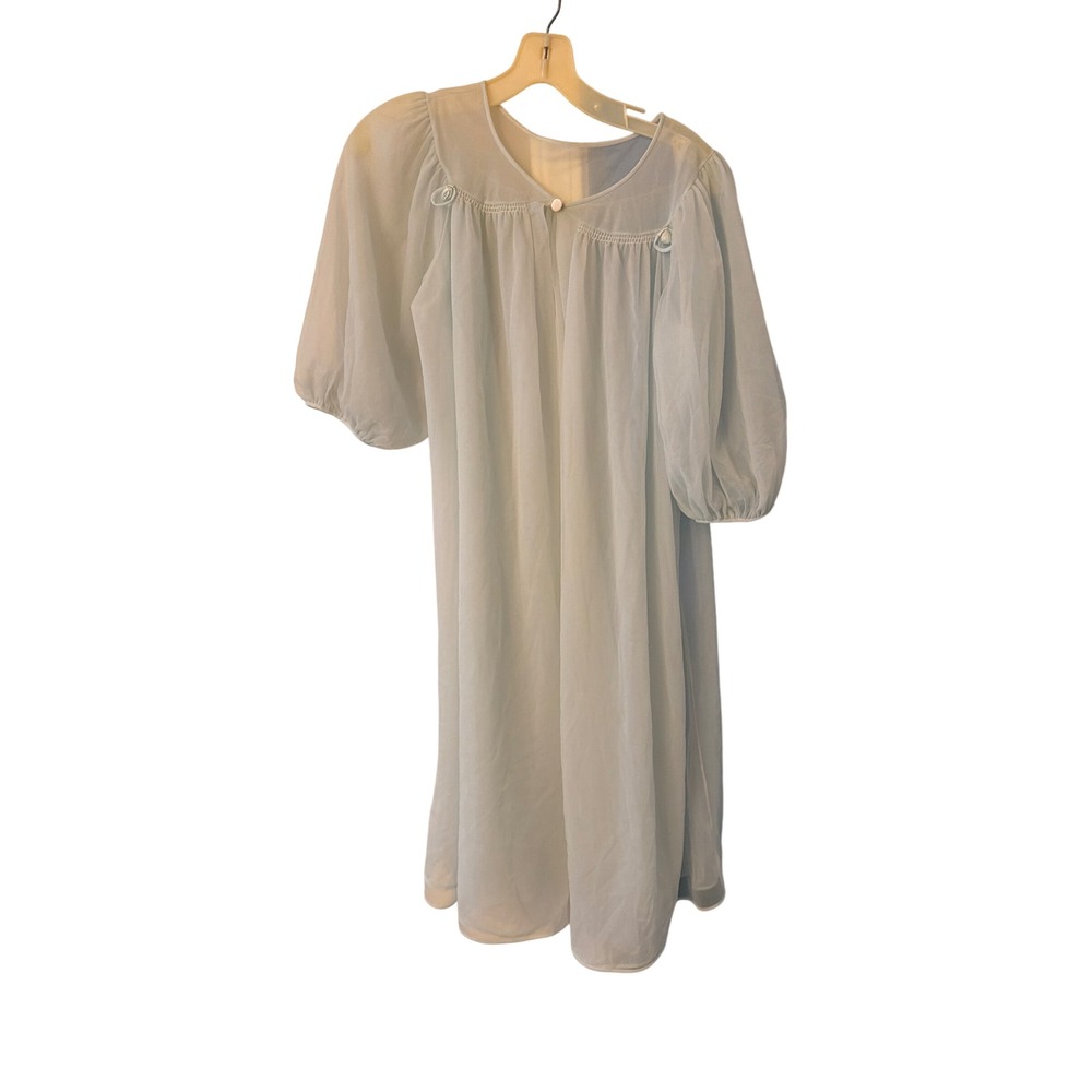 Hollywood Vassarette Peignoir Blue Vintage Puff Sleeve Sheer Babydoll Rosette